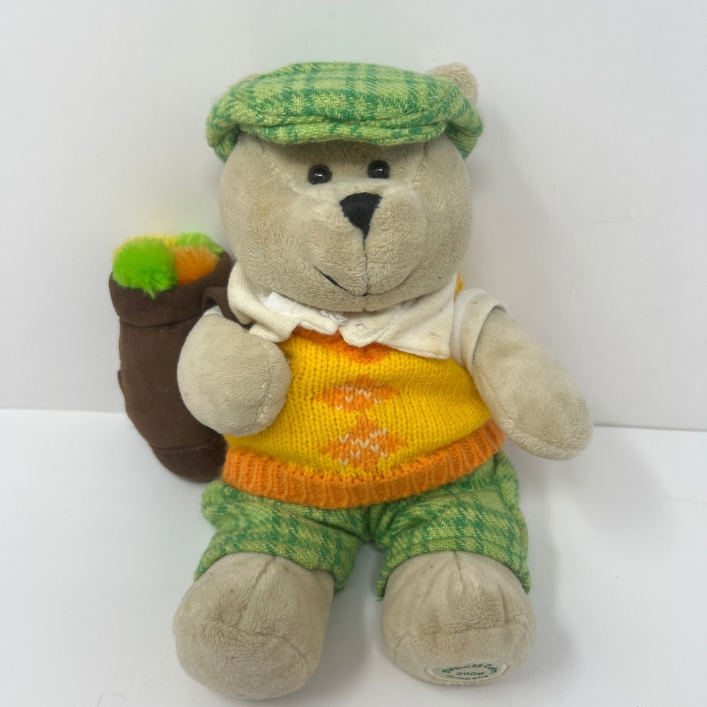 Starbucks Bearista Plush 2006 Golf Theme 50th Edition Tan Green Hat 9"